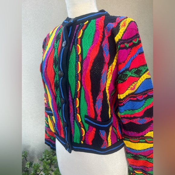 Vintage Coogi 3D knit cardigan sweater multicolor mercerized cotton Small - Picture 10 of 12